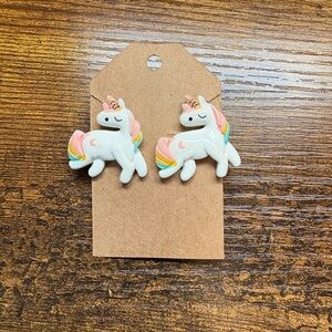Source Unknown White Unicorn Rainbow Stud Earrings - Kids Jewelry